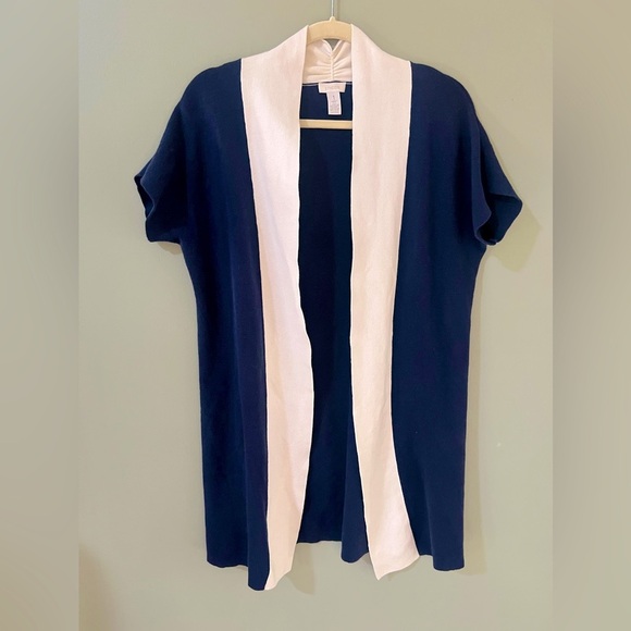 Chicos Sweater Women 1 Blue Open Cardigan Midnight Shawl Neck Long Knit - Picture 1 of 5